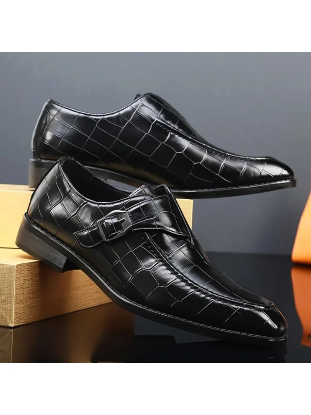 Men's Black Monk Strap Dress Loafer Shoes Retro Leather Oxfords Shoes